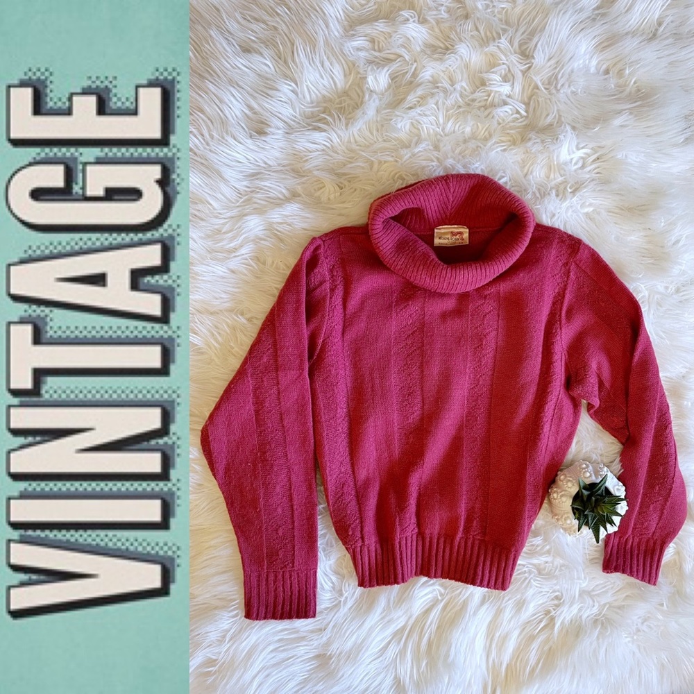 Vintage 70s fuzzy cowl neck knit sweater